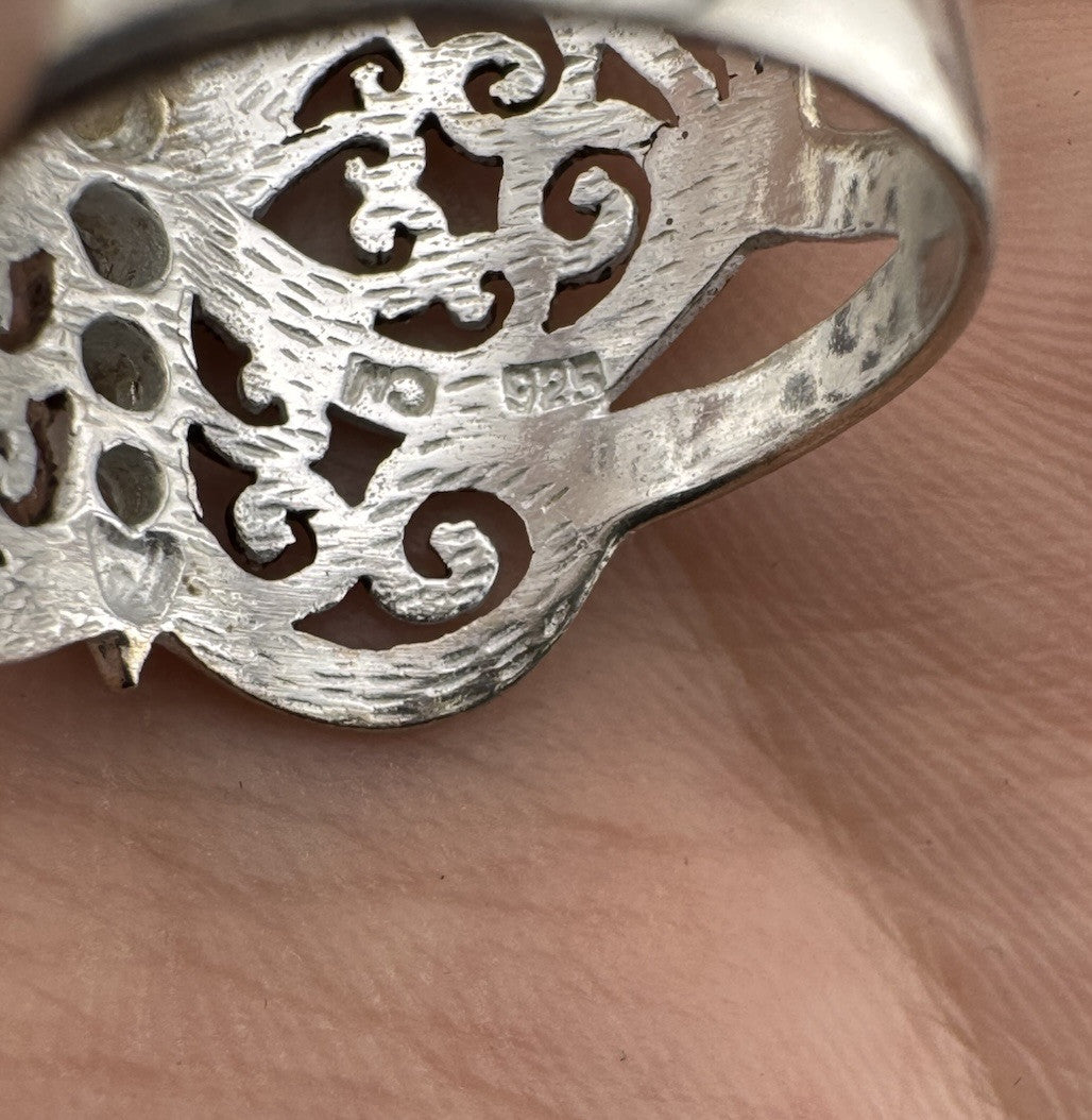 925 Sterling Silver and CZ Open Filigree Butterfly 23mm Ring - Size 8 5.3 Grams