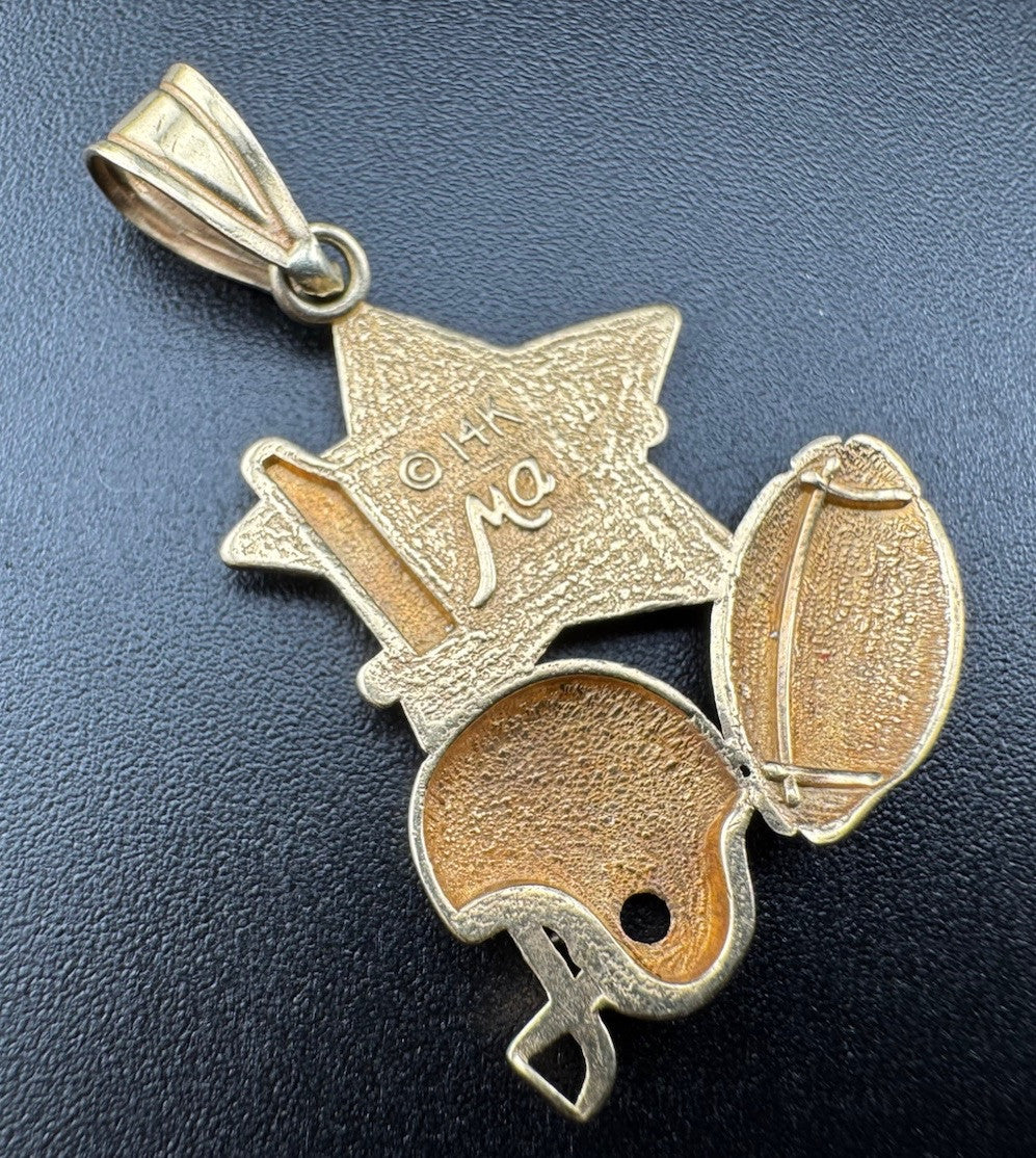 14K Gold Number #1 Star Football Player Helmet 3D Pendant CutOut 19x28 2.4 Grams