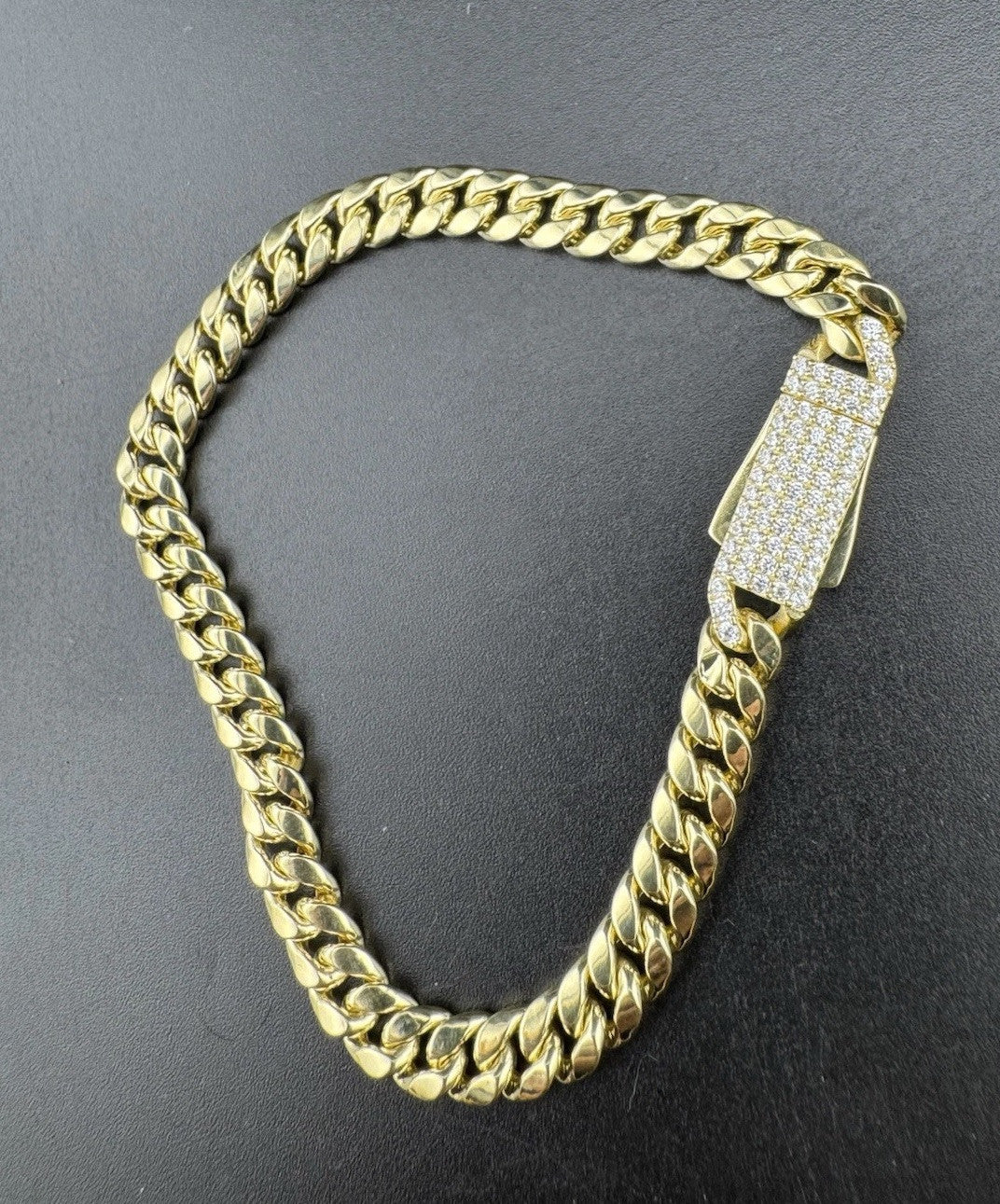 14K Yellow Gold Miami Cuban Bracelet 7.5in 7.5mm 9.6 Grams CZ Simulated Diamond*