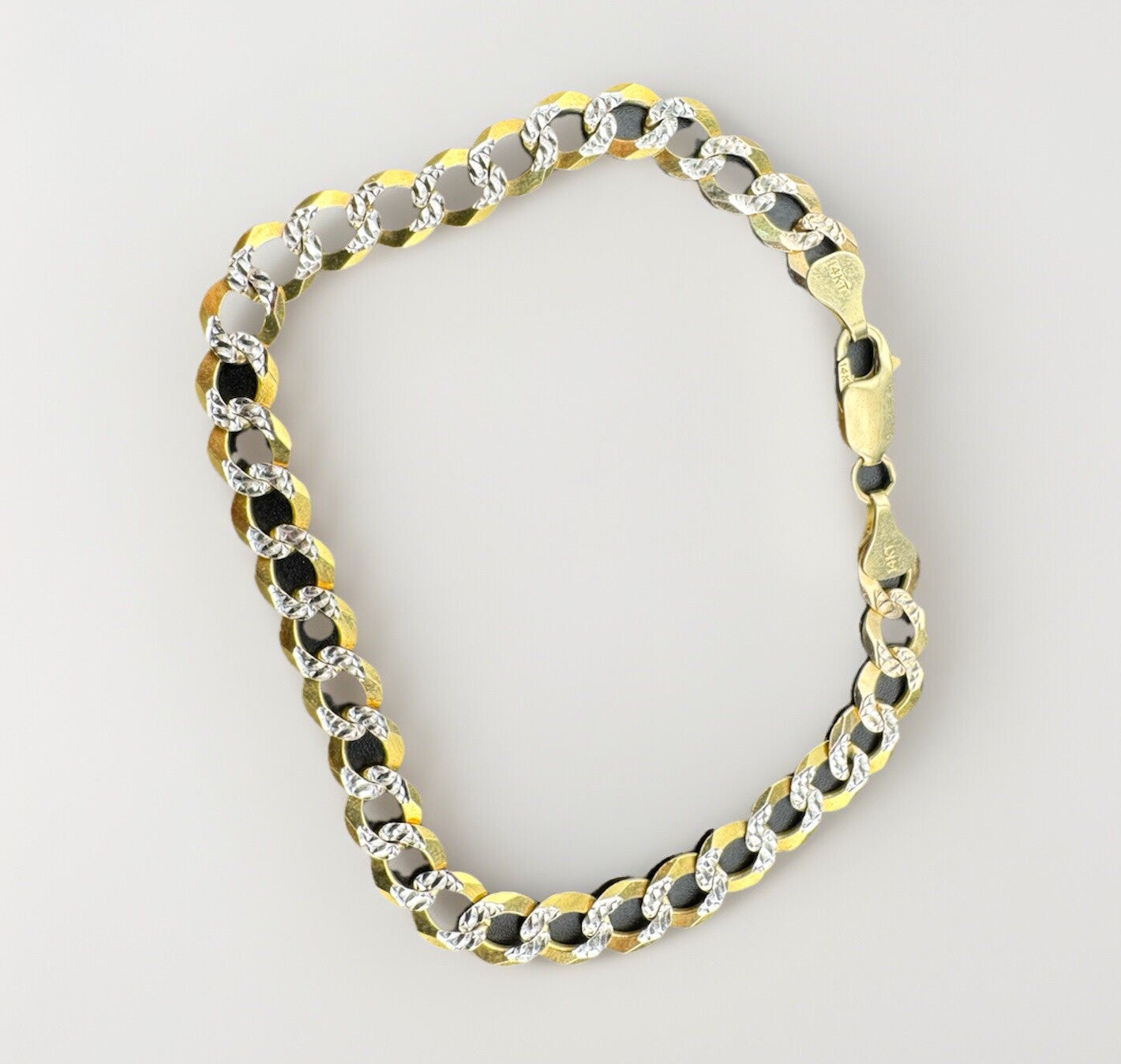 Pulsera de eslabones de corte diamante de oro amarillo de 14 quilates de 7.07 mm y 8.5 pulgadas ~ 10.9 gramos