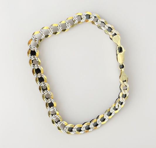 Pulsera de eslabones de corte diamante de oro amarillo de 14 quilates de 7.07 mm y 8.5 pulgadas ~ 10.9 gramos