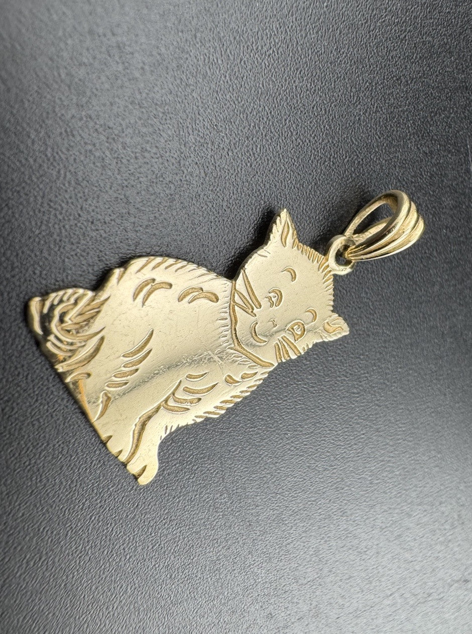 14K Yellow Gold Happy Cat Charm Pendant Cut Out Custom By Beltran Jewelry 2.1G