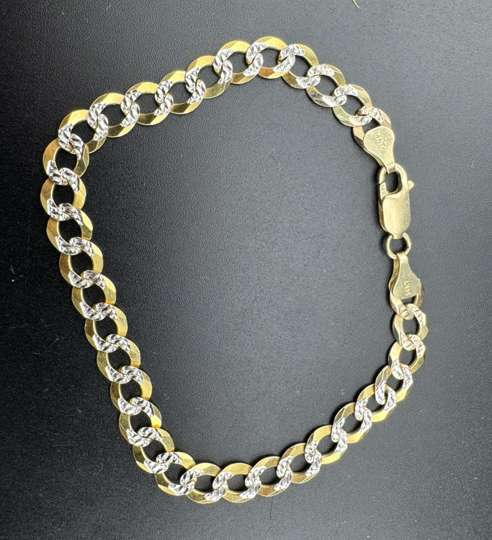 Pulsera de eslabones de corte diamante de oro amarillo de 14 quilates de 7.07 mm y 8.5 pulgadas ~ 10.9 gramos
