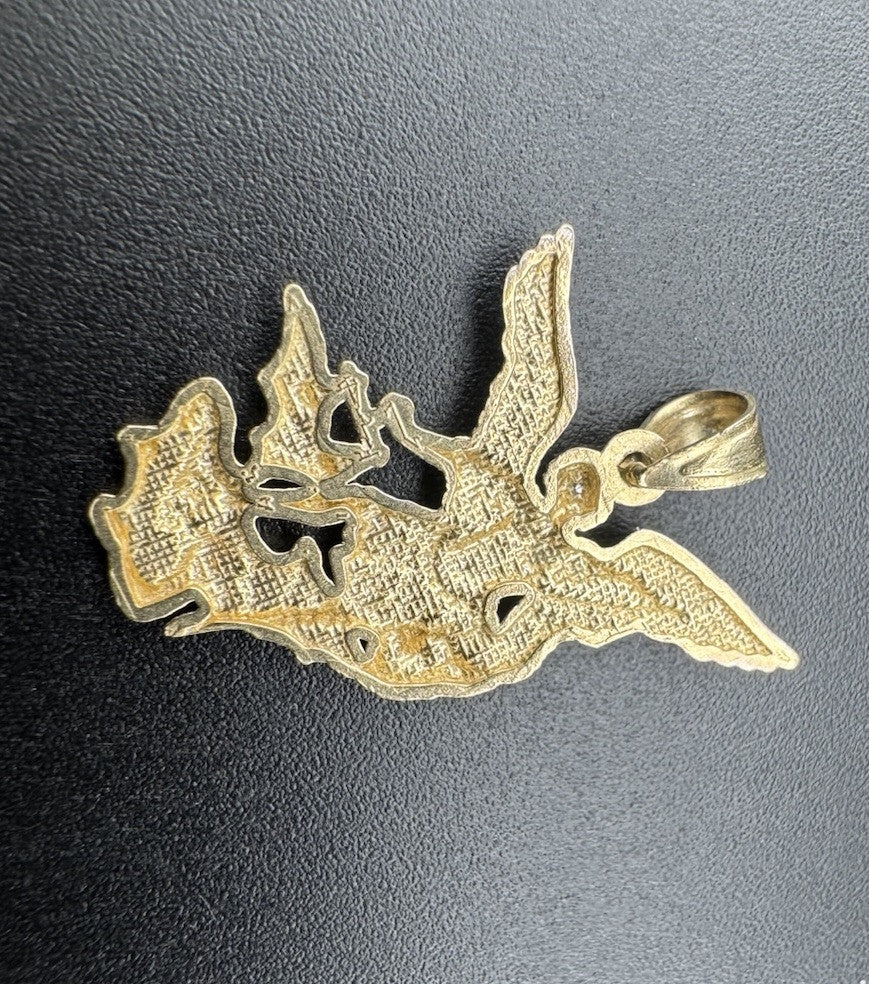 14K 2 Tone Gold 3D Saint Michael Archangel Stepping On Demon Pendant 1.8 Grams