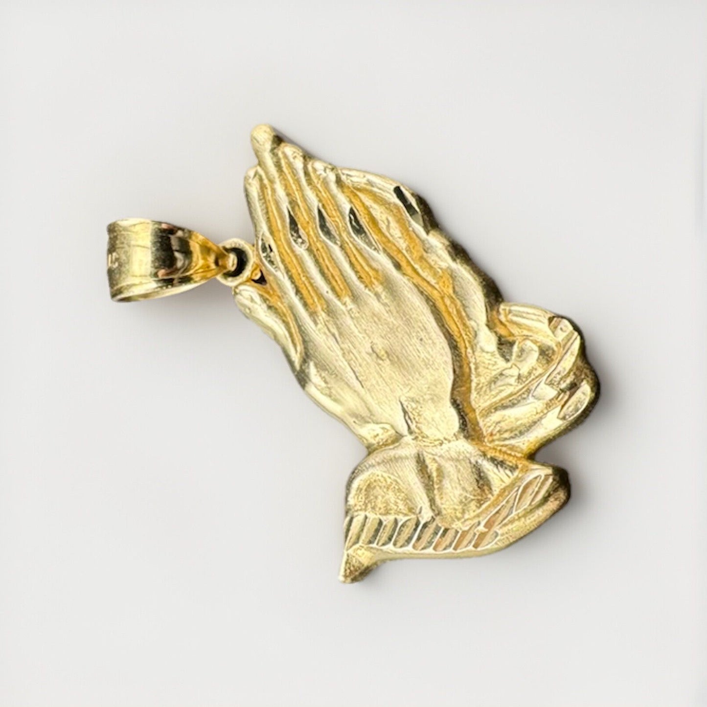 14K Yellow Gold Praying Hands Charm Pendant Religious 27x30.12mm ~2.4 Grams