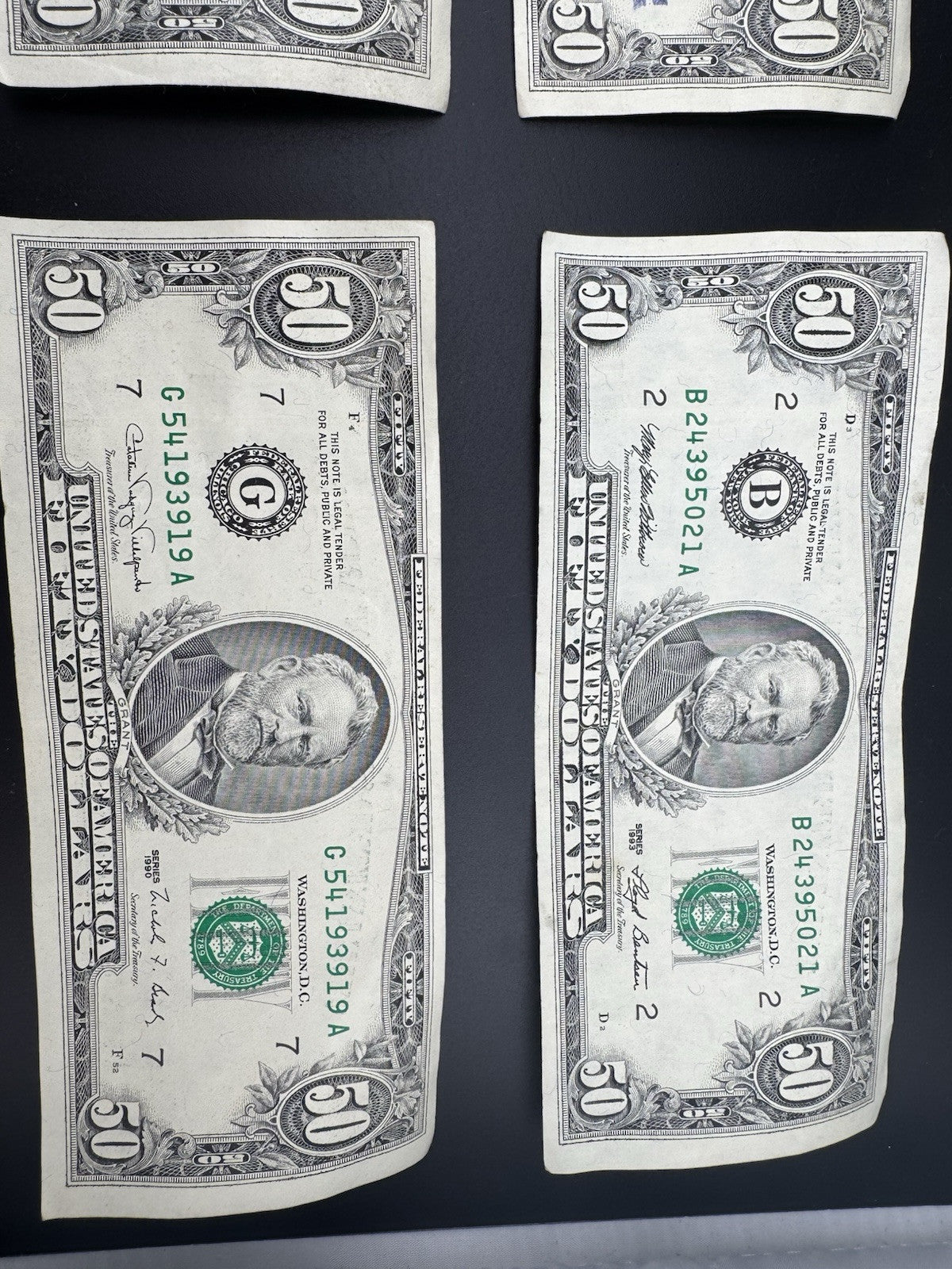 Lot of 7 X $50 U.S. Bills – Series 1990 Printing Errors & Misalignment $350 Face