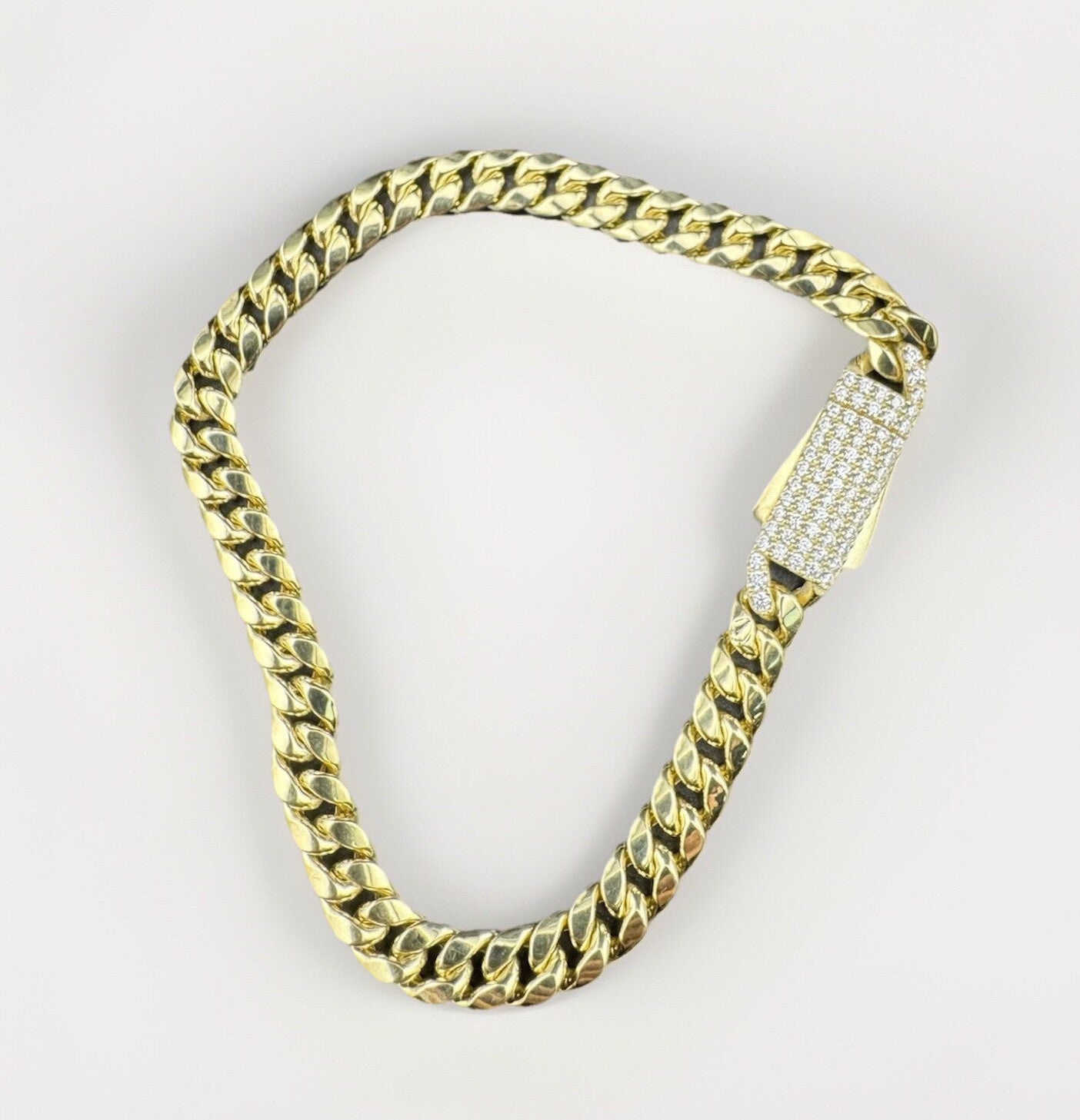 14K Yellow Gold Miami Cuban Bracelet 7.5in 7.5mm 9.6 Grams CZ Simulated Diamond*
