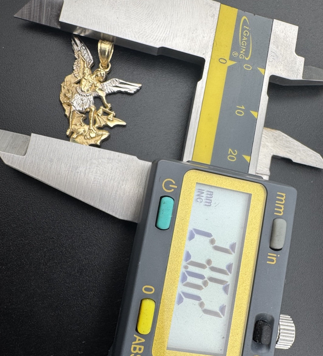 14K 2 Tone Gold 3D Saint Michael Archangel Stepping On Demon Pendant 1.8 Grams