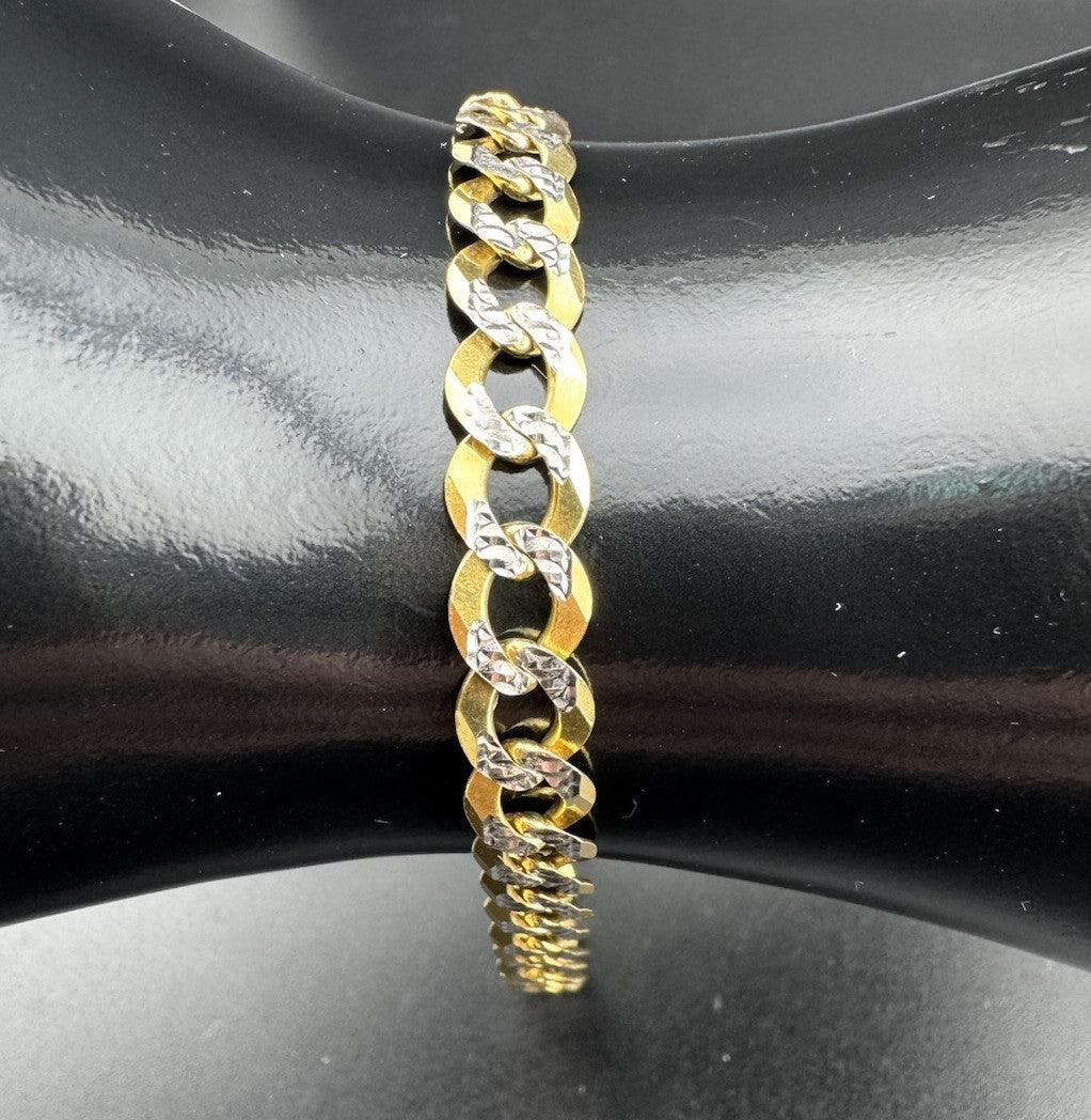 Pulsera de eslabones de corte diamante de oro amarillo de 14 quilates de 7.07 mm y 8.5 pulgadas ~ 10.9 gramos