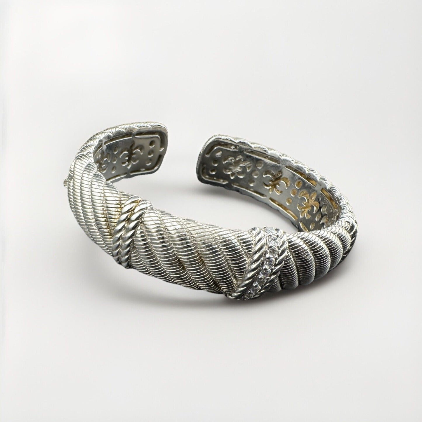 Judith Ripka Sterling Silver Diamonique Cable Cuff Bracelet S 7 Thailand 80 Gram