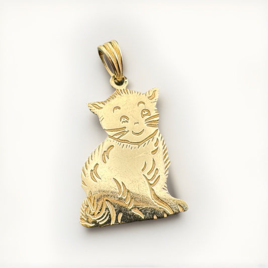Dije Colgante Gato Feliz en Oro Amarillo 14K Calado Personalizado por Beltran Jewelry 2.1G