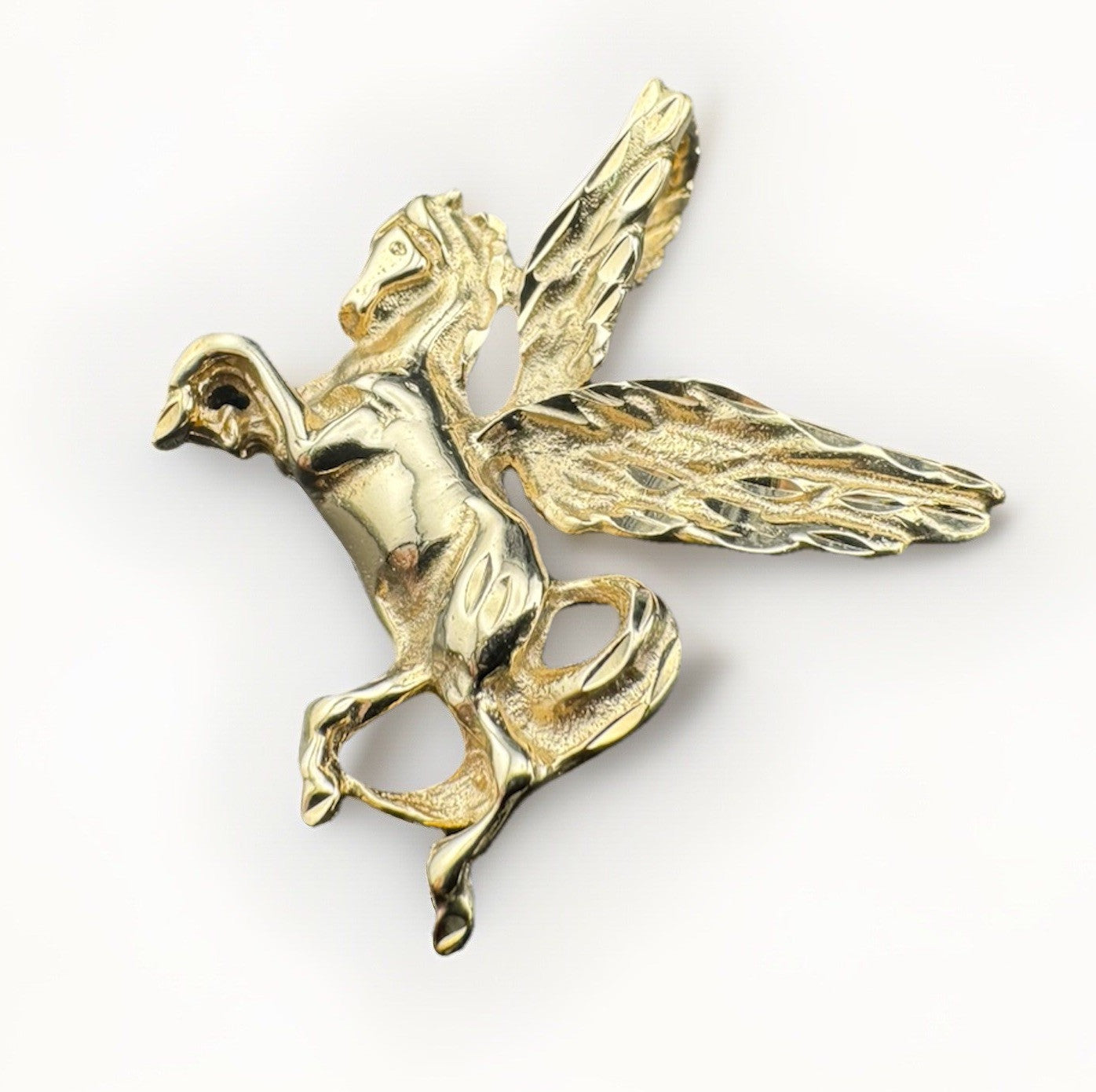 14K Yellow Gold Flying Pegasus Horse Pendant 5.6 Gram 26x24mm Mythical Design