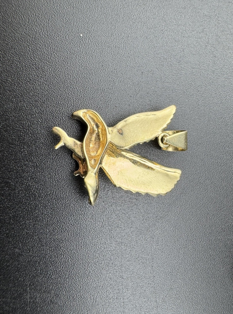 14K White & Yellow Gold Vintage Flying Bird Pendant 23.74x15.12mm 3.1 Grams