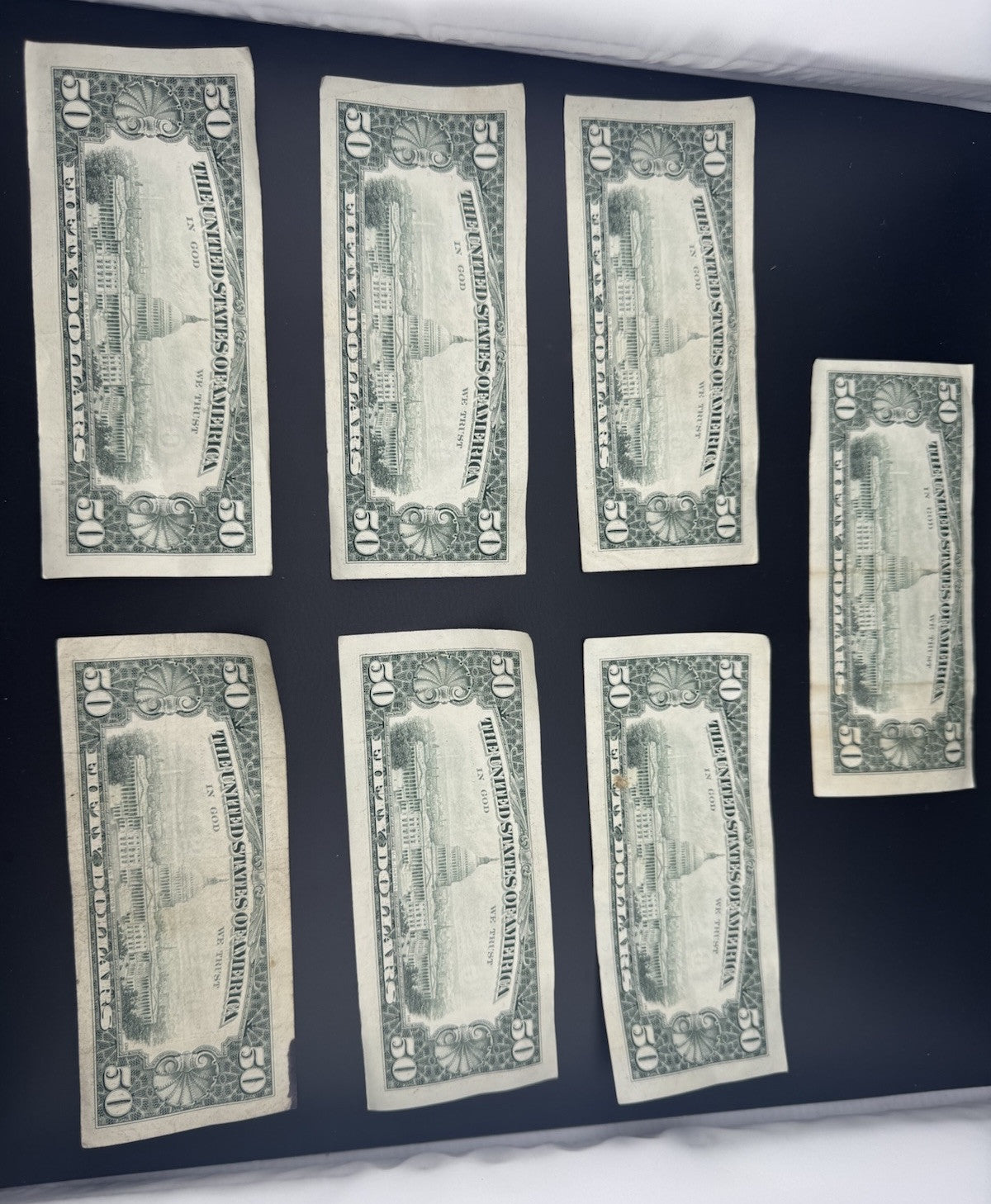 Lot of 7 X $50 U.S. Bills – Series 1990 Printing Errors & Misalignment $350 Face