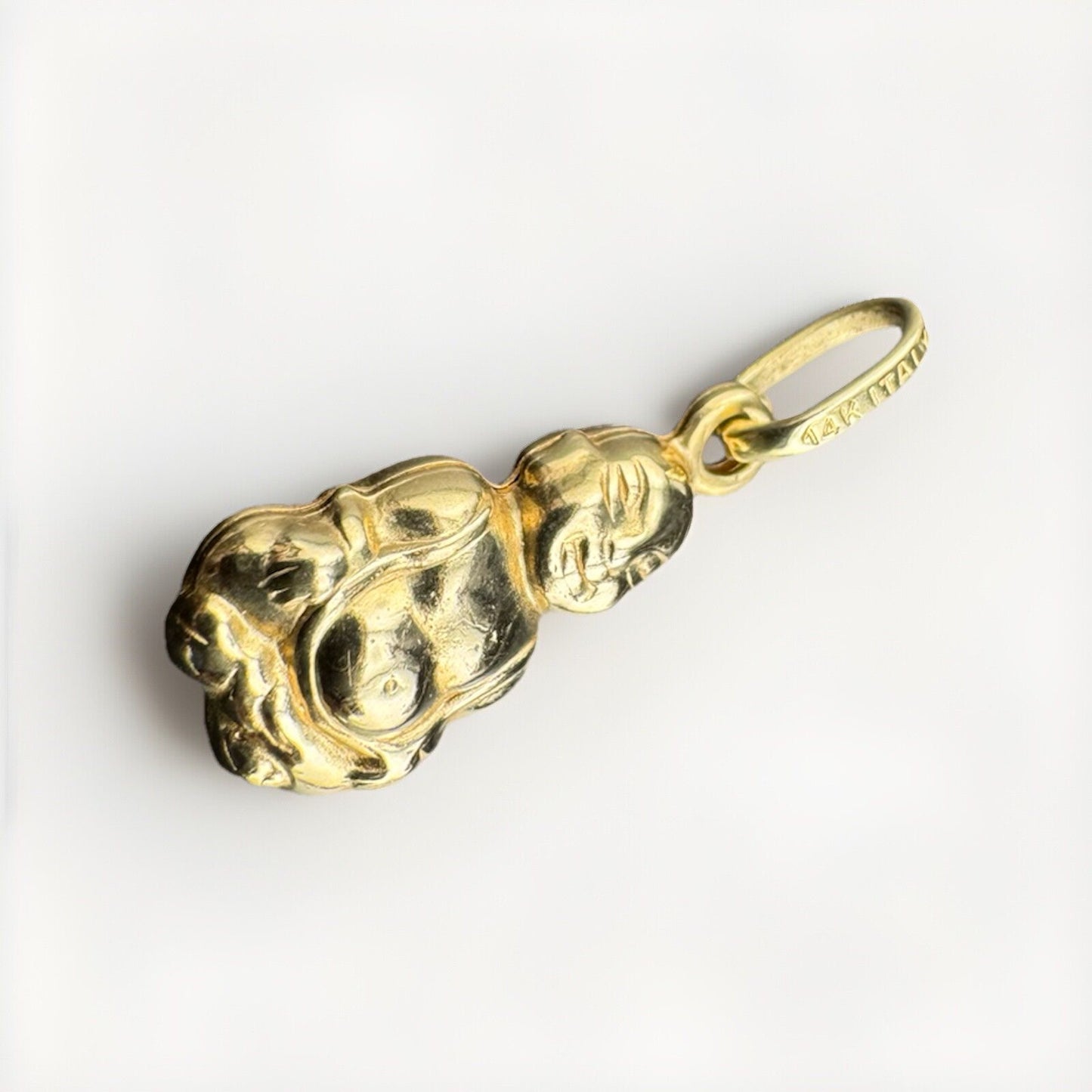 Colgante de amuleto Buda de oro amarillo de 14 quilates, 1,6 gramos, 23x9 mm, diseño de paz espiritual