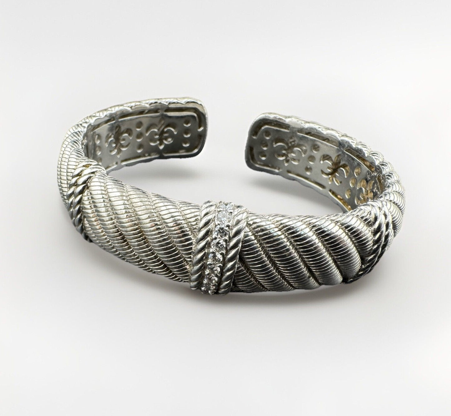 Judith Ripka Sterling Silver Diamonique Cable Cuff Bracelet S 7 Thailand 80 Gram