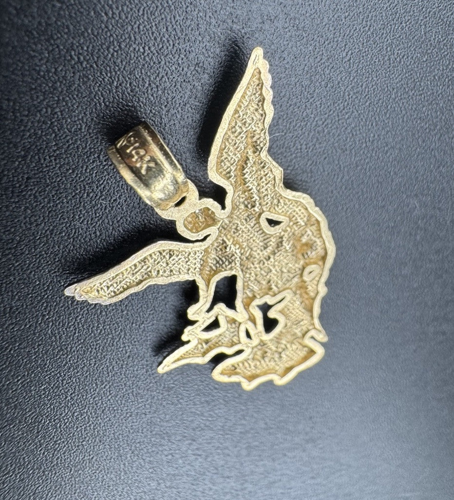 14K 2 Tone Gold 3D Saint Michael Archangel Stepping On Demon Pendant 1.8 Grams