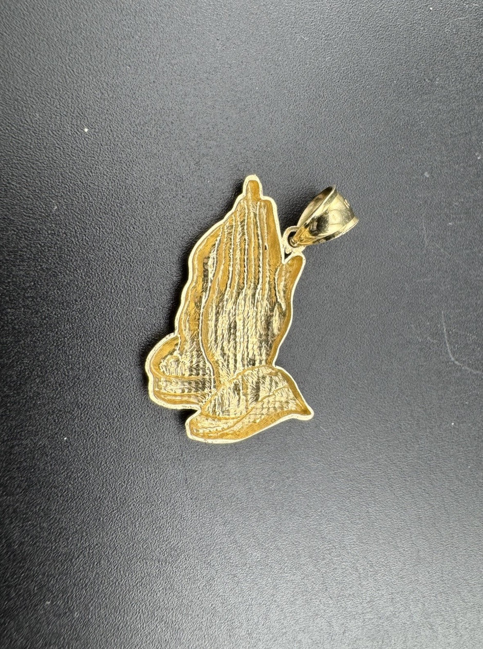 14K Yellow Gold Praying Hands Charm Pendant Religious 27x30.12mm ~2.4 Grams
