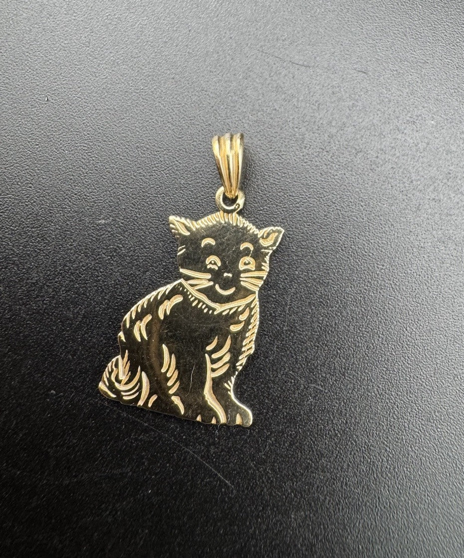 14K Yellow Gold Happy Cat Charm Pendant Cut Out Custom By Beltran Jewelry 2.1G