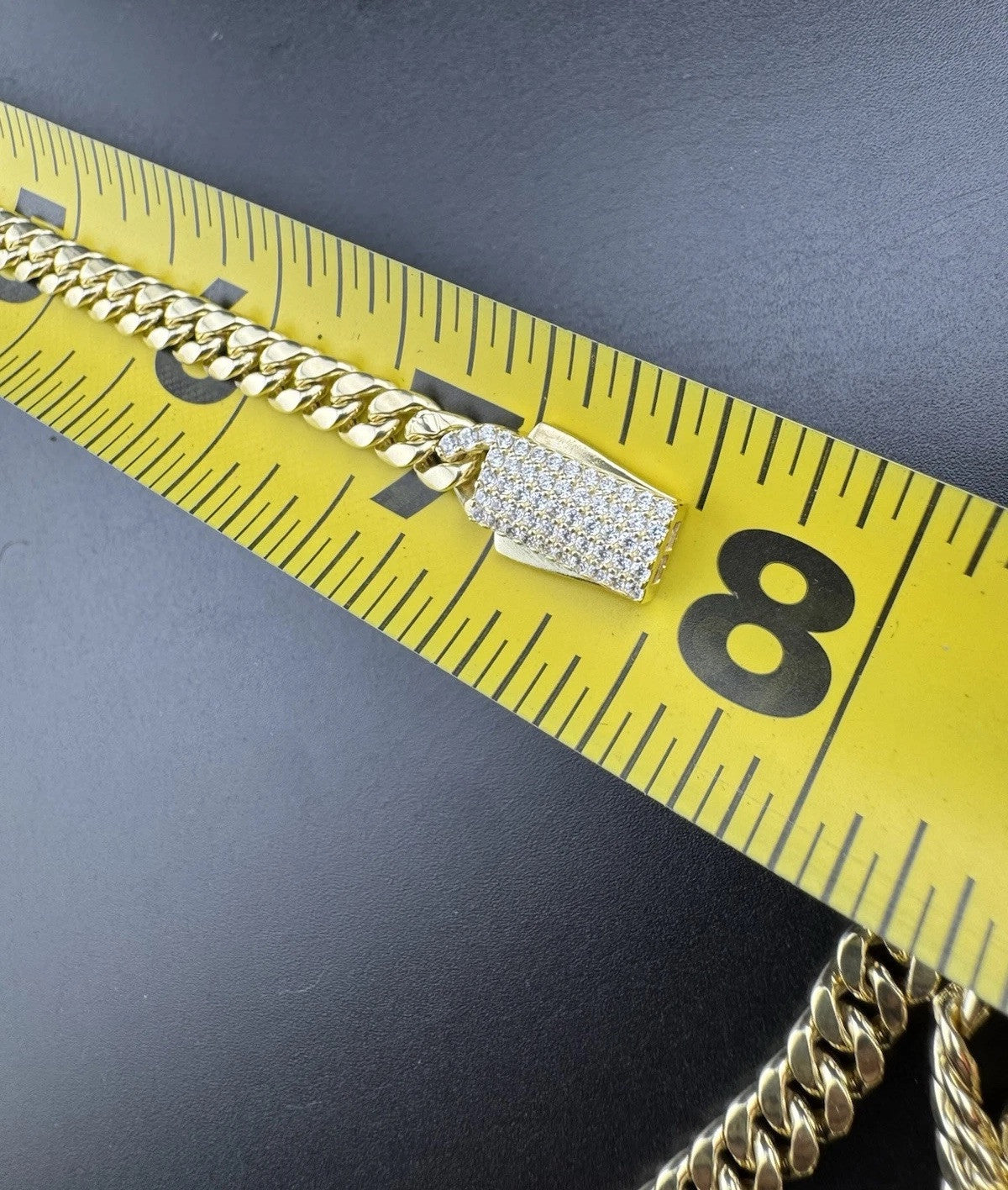 14K Yellow Gold Miami Cuban Bracelet 7.5in 7.5mm 9.6 Grams CZ Simulated Diamond*