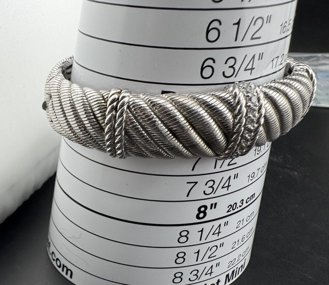 Judith Ripka Sterling Silver Diamonique Cable Cuff Bracelet S 7 Thailand 80 Gram
