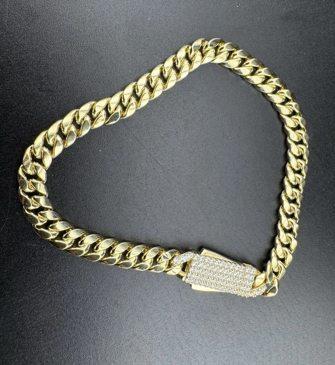 14K Yellow Gold Miami Cuban Bracelet 7.5in 7.5mm 9.6 Grams CZ Simulated Diamond*