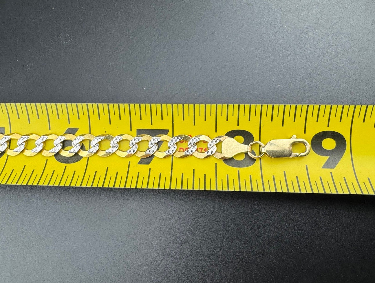 Pulsera de eslabones de corte diamante de oro amarillo de 14 quilates de 7.07 mm y 8.5 pulgadas ~ 10.9 gramos