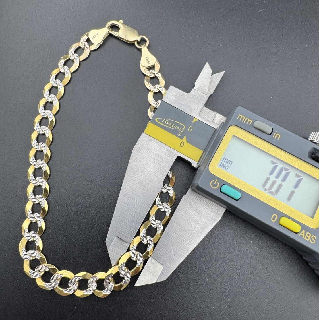 Pulsera de eslabones de corte diamante de oro amarillo de 14 quilates de 7.07 mm y 8.5 pulgadas ~ 10.9 gramos