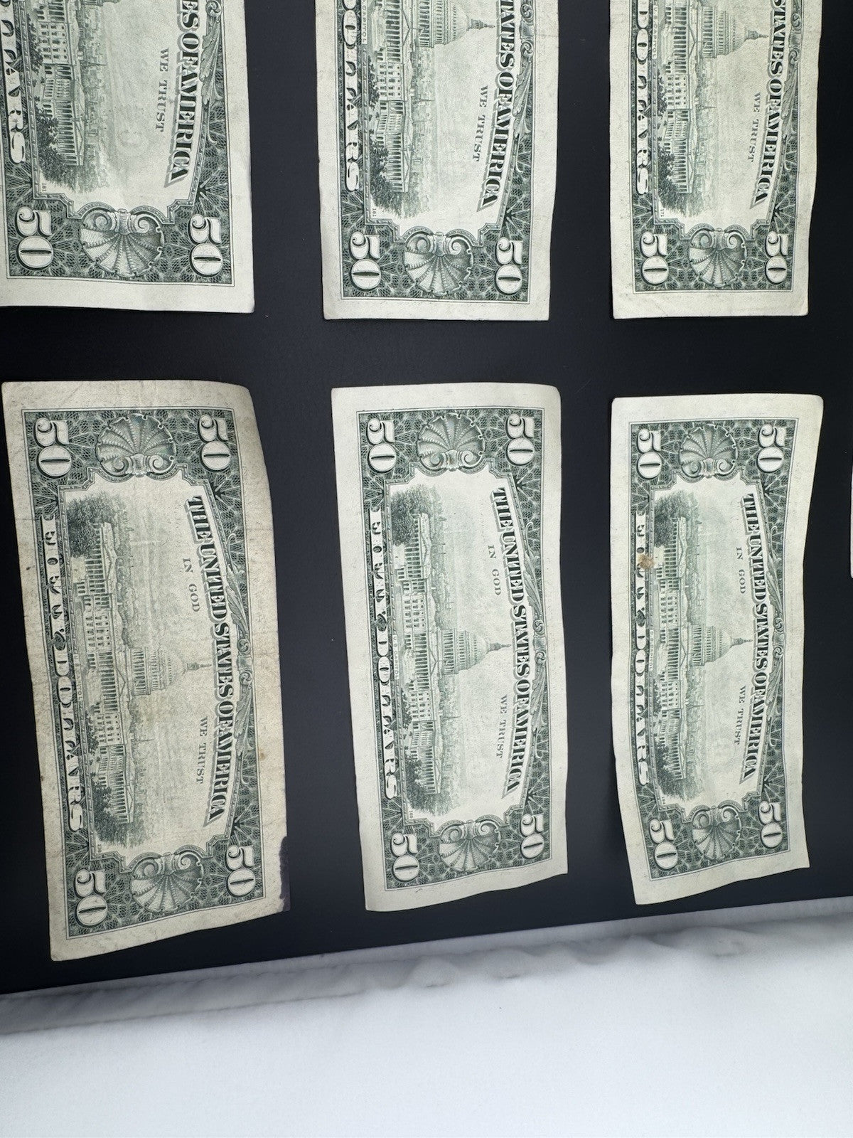 Lot of 7 X $50 U.S. Bills – Series 1990 Printing Errors & Misalignment $350 Face