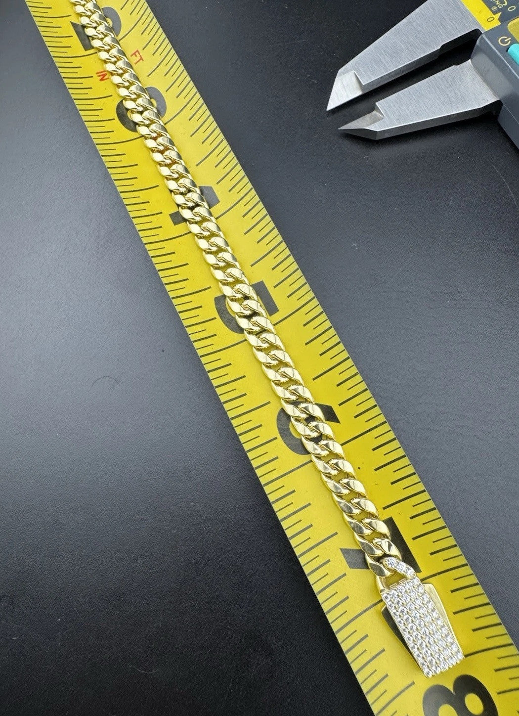 14K Yellow Gold Miami Cuban Bracelet 7.5in 7.5mm 9.6 Grams CZ Simulated Diamond*