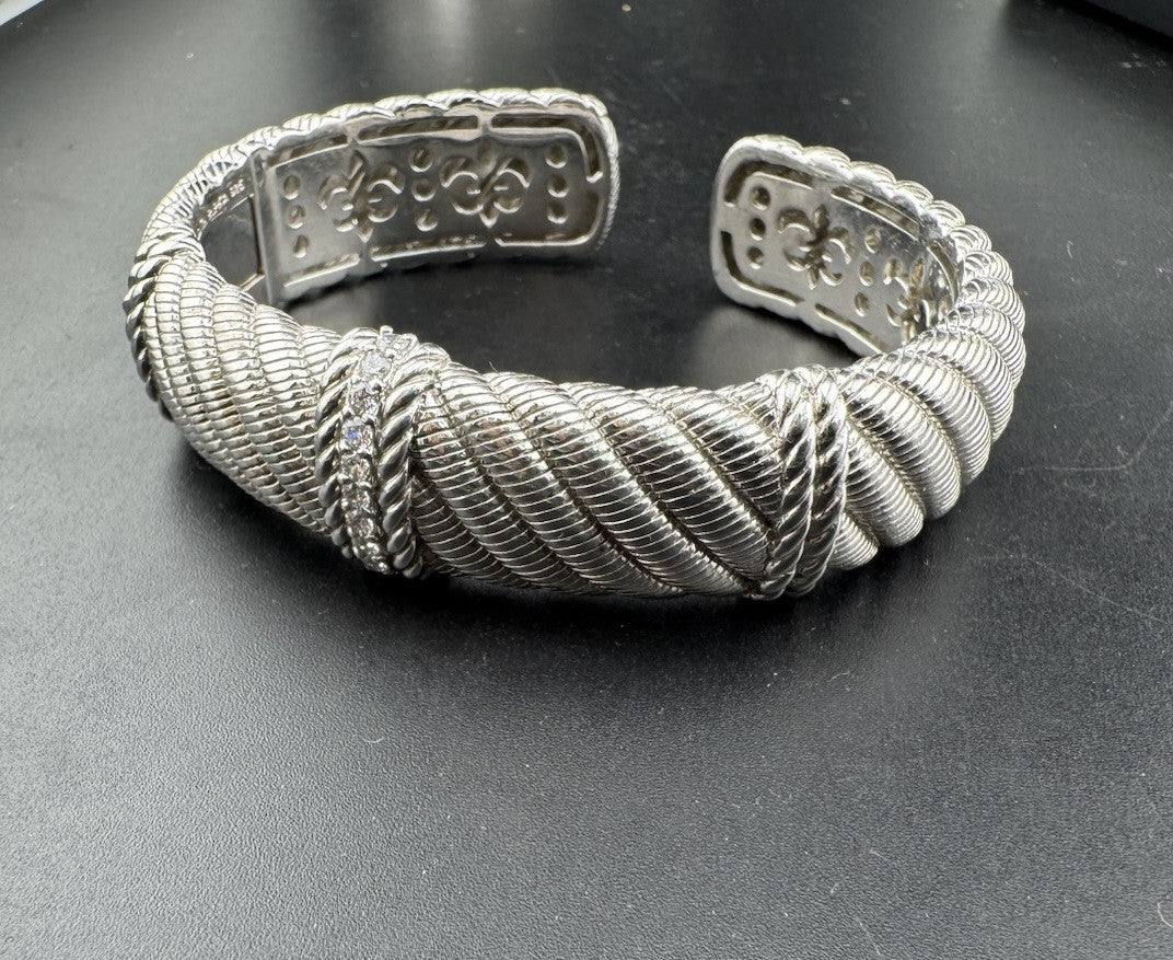 Judith Ripka Sterling Silver Diamonique Cable Cuff Bracelet S 7 Thailand 80 Gram