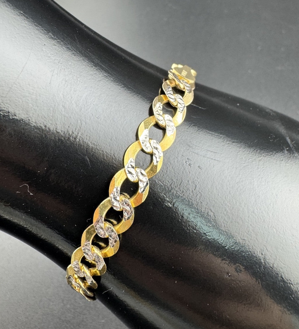 Pulsera de eslabones de corte diamante de oro amarillo de 14 quilates de 7.07 mm y 8.5 pulgadas ~ 10.9 gramos