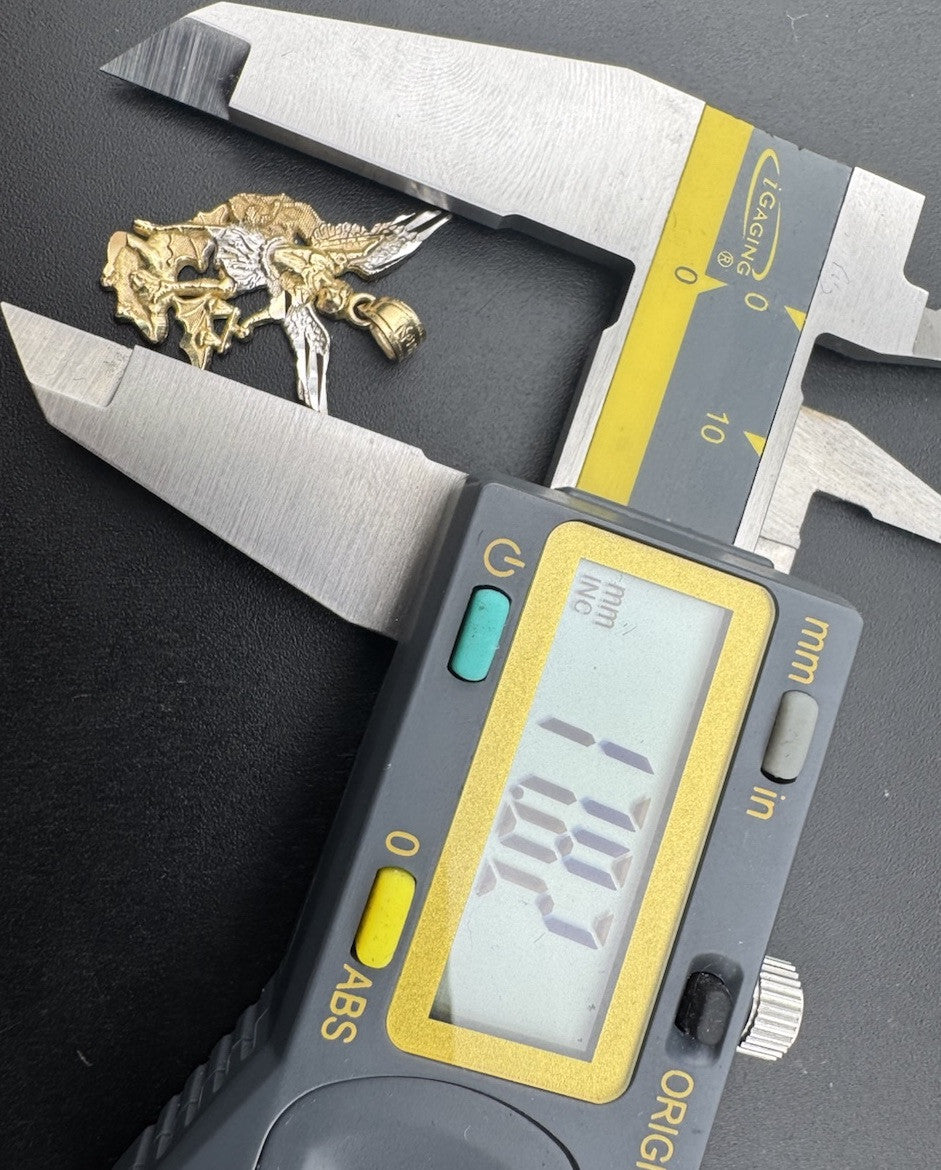 14K 2 Tone Gold 3D Saint Michael Archangel Stepping On Demon Pendant 1.8 Grams