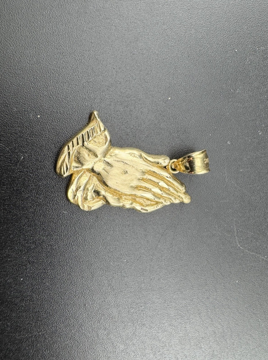 14K Yellow Gold Praying Hands Charm Pendant Religious 27x30.12mm ~2.4 Grams
